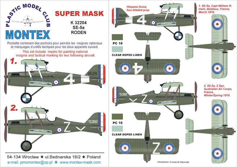 Royal_Aircraft_Factory S.E.5a insignia and markings masks (designed to be used with Roden kits)