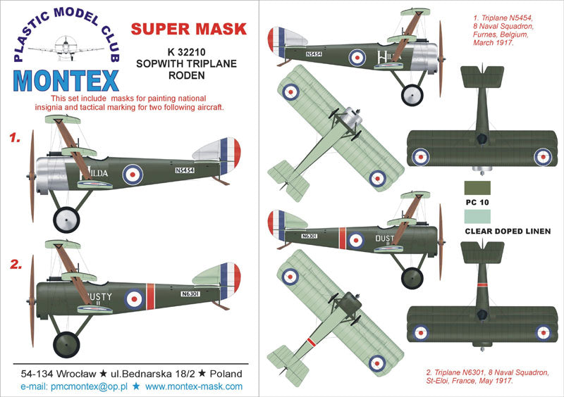 SOPWITH TRIPLANE insignia and markings masks (designed to be used with Roden kits)