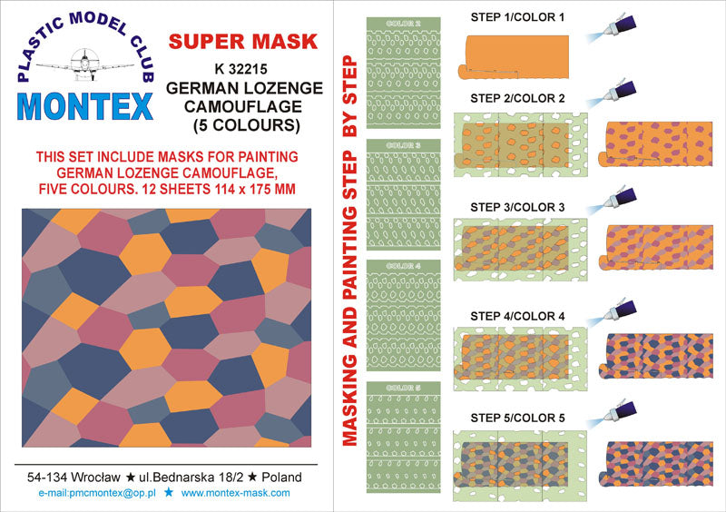 LOZENGE 5 COLORS 12 sheets (designed to be used with WWI German aircraft kits)