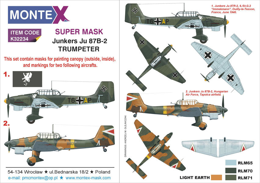 Junkers Ju-87B-2 'Stuka' (canopy frame paint masks (inside and outside)) + insignia and markings masks (designed to be used with Trumpeter kits)