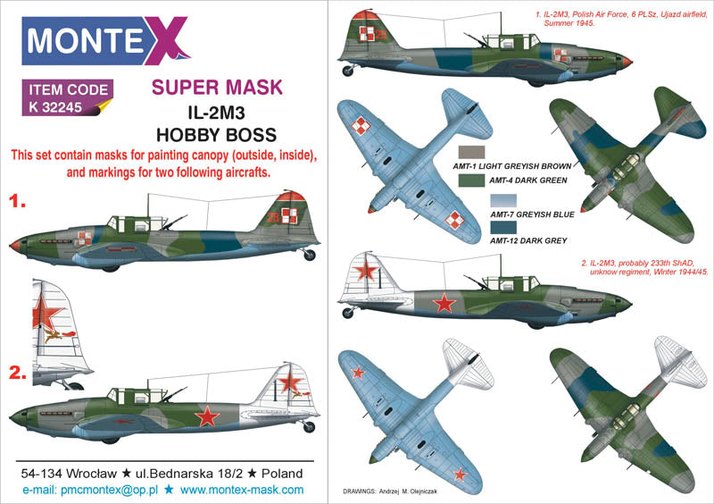 Ilyushin Il-2M3 (canopy frame paint masks (inside and outside)) insignia and markings masks (designed to be used with Hobby Boss kits)
