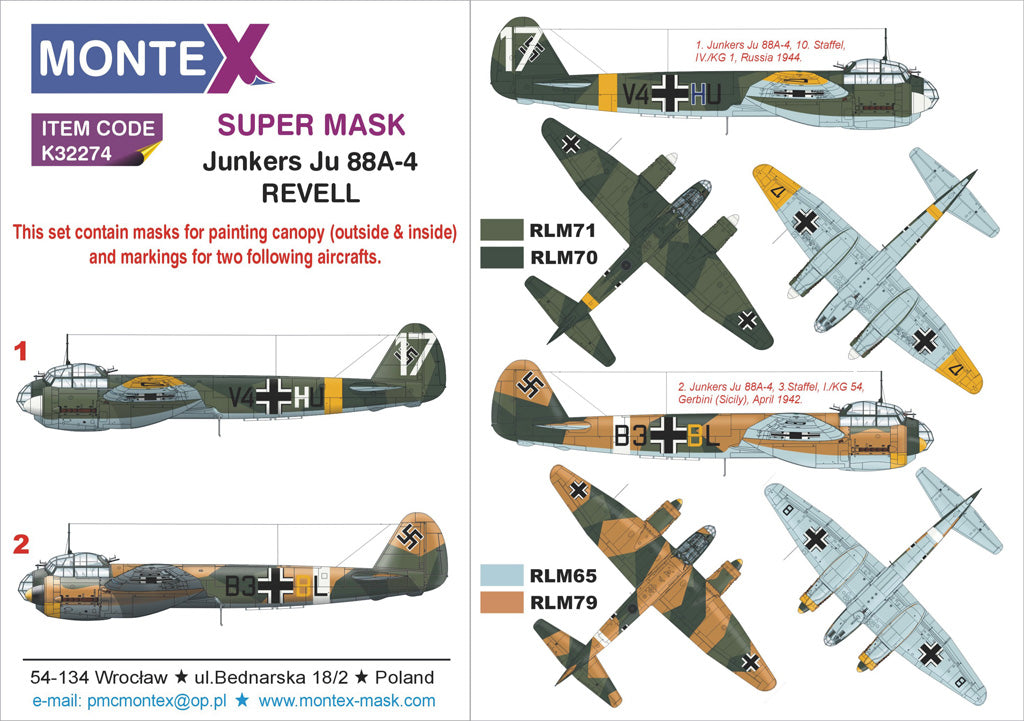 Junkers Ju-88A-4 (canopy frame paint masks (inside and outside)) + insignia and markings masks (designed to be used with Revell kits)