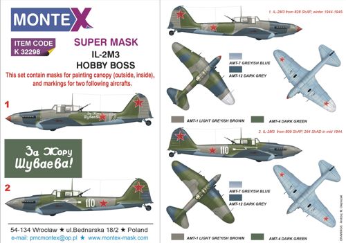 Ilyushin Il-2M3 2 canopy frame paint mask (inside & outside) insignia and markings masks (designed to be used with Hobby Boss kits)