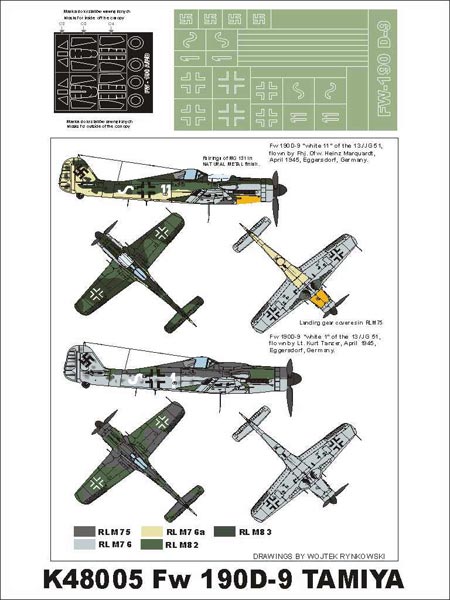 Focke-Wulf Fw-190D-9 (canopy frame paint masks (inside and outside)) + insignia and markings masks (designed to be used with Tamiya kits)