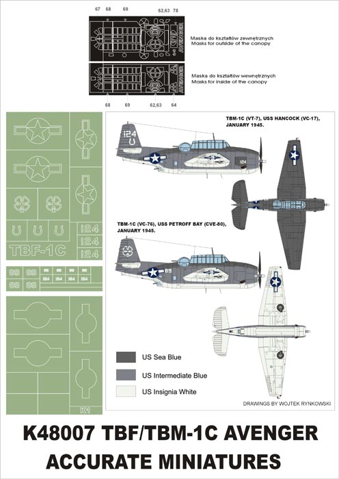 Grumman TBM-1C Avenger (canopy frame paint masks (inside and outside)) + insignia and markings masks (designed to be used with Acc.M. kits)