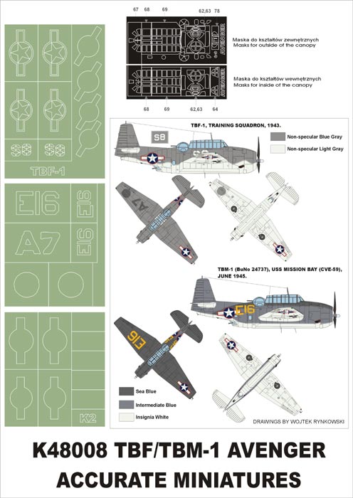 Grumman TBM-1C Avenger (canopy frame paint masks (inside and outside)) + insignia and markings masks (designed to be used with Acc.M. kits)
