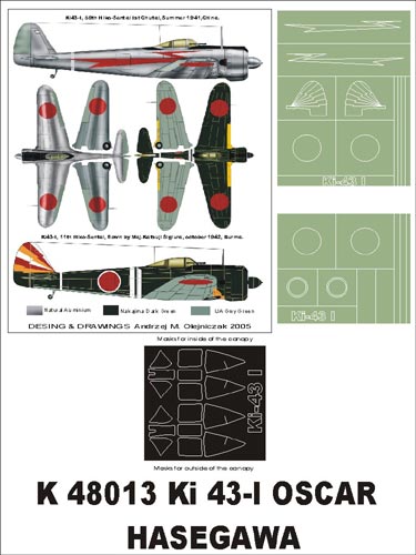 Nakajima Ki-43-I Oscar (canopy frame paint masks (inside and outside)) insignia and markings masks (designed to be used with Hasegawa kits)
