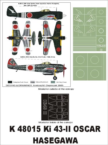 Nakajima Ki-43-II Oscar (canopy frame paint masks (inside and outside)) insignia and markings masks (designed to be used with Hasegawa kits)