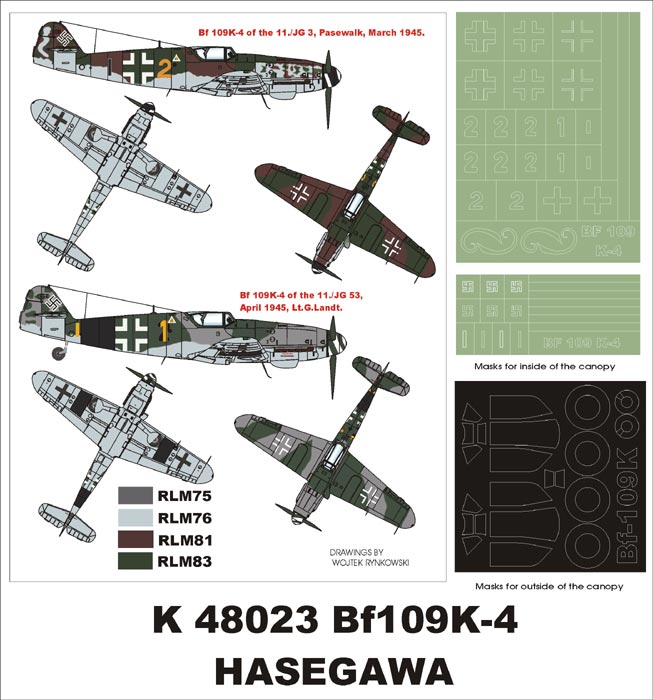 Messerschmitt Bf-109K-4 (canopy frame paint masks (inside and outside)) insignia and markings masks (designed to be used with Hasegawa kits)