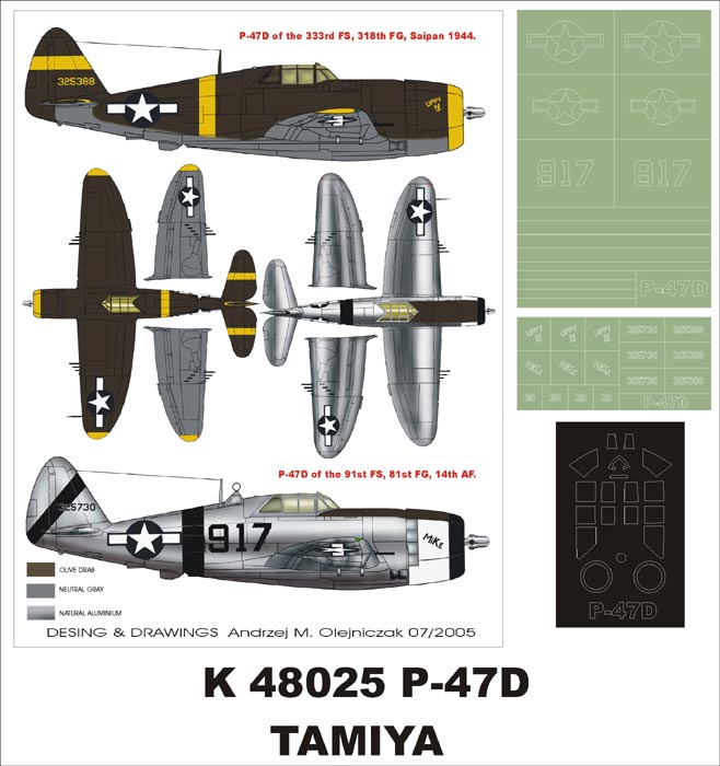 Republic P-47D Thunderbolt 'Razorback' 1 canopy mask (exterior) insignia and markings masks (designed to be used with Tamiya kits)