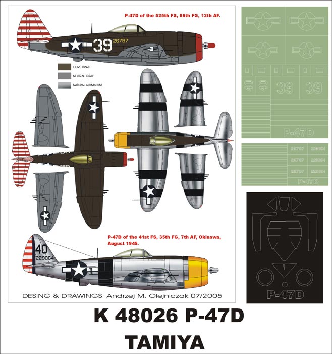 Republic P-47D Thunderbolt 'Bubbletop' 1 canopy mask (exterior) insignia and markings masks (designed to be used with Tamiya kits)