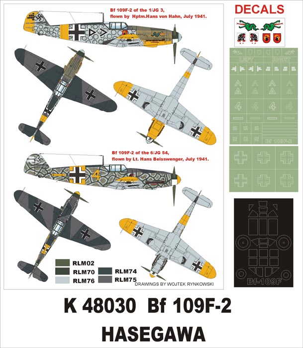 Messerschmitt Bf-109F-2 1 canopy mask (exterior) insignia and markings masks + decals (designed to be used with Hasegawa kits)