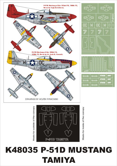 North-American P-51D Mustang (canopy frame paint masks (inside and outside)) + insignia and markings masks (designed to be used with Tamiya kits)