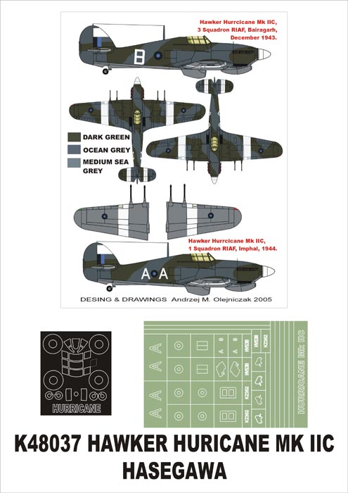 Hawker Hurricane Mk.IIC 1 canopy mask (exterior) insignia and markings masks (designed to be used with Hasegawa kits)