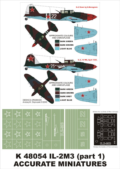 Ilyushin Il-2M3 (canopy frame paint masks (inside and outside)) insignia and markings masks (designed to be used with Accurate Miniatures kits)