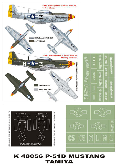 North-American P-51D Mustang (canopy frame paint masks (inside and outside)) insignia and markings masks (designed to be used with Tamiya kits)