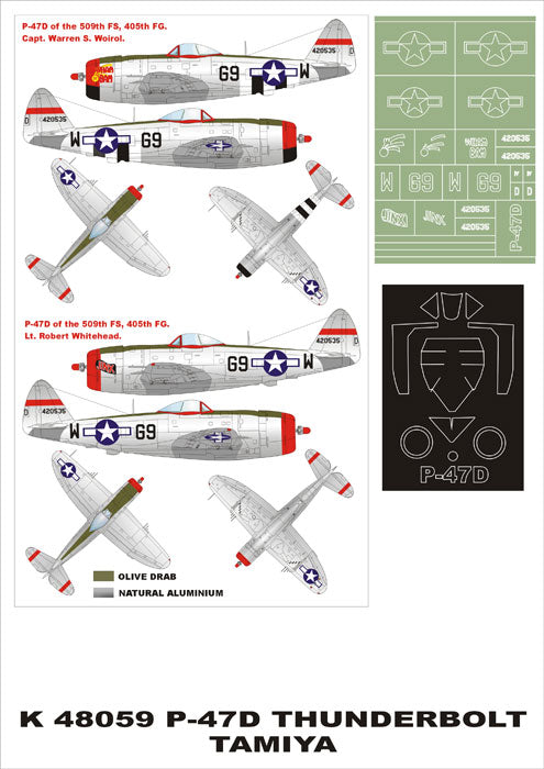 Republic P-47D Thunderbolt 1 canopy mask (exterior) + insignia and markings masks (designed to be used with Tamiya kits)