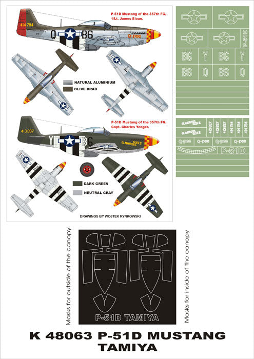 North-American P-51D Mustang (canopy frame paint masks (inside and outside)) insignia and markings masks (designed to be used with Tamiya kits)