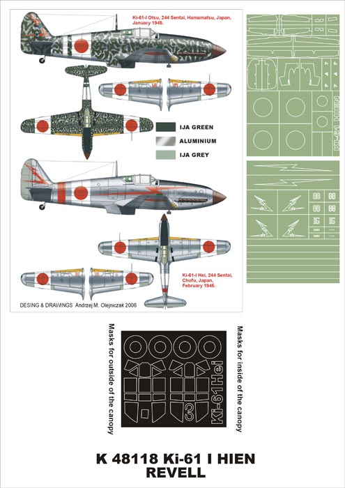 Kawasaki Ki-61-I Hien (canopy frame paint masks (inside and outside)) insignia and markings masks (designed to be used with Hasegawa kits)