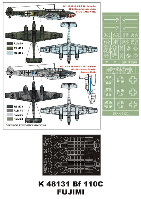 Messerschmitt Bf-110C (canopy frame paint masks (inside and outside)) insignia and markings masks (designed to be used with FUJIMI kits)