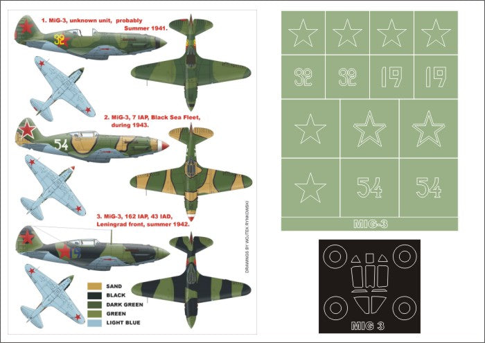 Mikoyan MiG-3 1 canopy mask (exterior) + insignia and markings masks (designed to be used with Alanger, Ark Model and ICM UA UK kits)