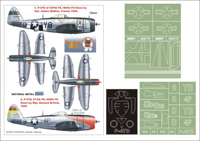 Republic P-47D Thunderbolt 'Bubbletop' 1 canopy mask (exterior) insignia and markings masks + decals (designed to be used with Tamiya kits)