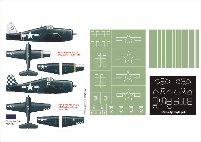 Grumman F6F-5 Hellcat (canopy frame paint masks (inside and outside)) insignia and markings masks (designed to be used with Hasegawa kits)