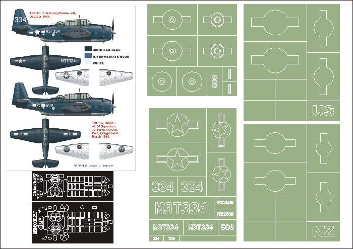 Grumman TBF-1C Avenger (canopy frame paint masks (inside and outside)) + insignia and markings masks (designed to be used with Acc.M. kits)