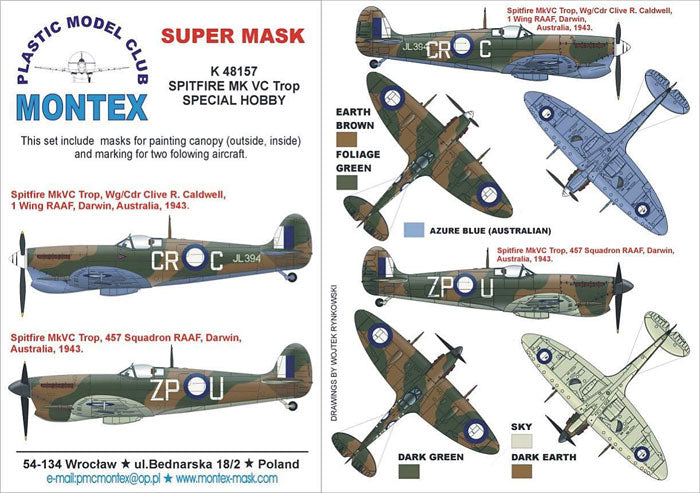 Supermarine Spitfire Mk.VC (canopy frame paint masks (inside and outside)) insignia and markings masks (designed to be used with Special Hobby kits)