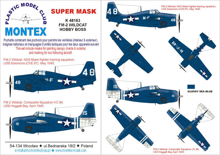 General-Motors FM-2 Wldcat (canopy frame paint masks (inside and outside)) + insignia and markings masks (designed to be used with Hobby Boss kits)