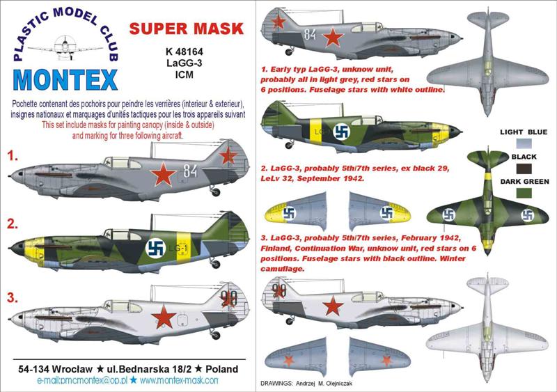 Lavochin LaGG-3 (canopy frame paint masks (inside and outside)) + insignia and markings masks (designed to be used with ICM UA UK kits)