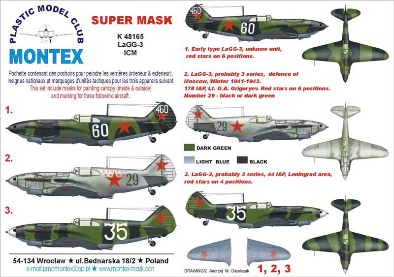 Lavochin LaGG-3 (canopy frame paint masks (inside and outside)) + insignia and markings masks (designed to be used with ICM UA UK kits)