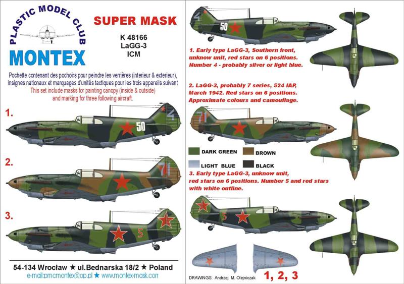 Lavochin LaGG-3 (canopy frame paint masks (inside and outside)) + insignia and markings masks (designed to be used with ICM UA UK kits)