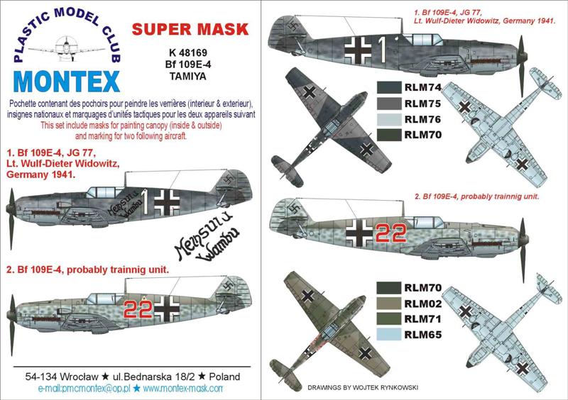 Messerschmitt Bf-109E-4 (canopy frame paint masks (inside and outside)) + insignia and markings masks (designed to be used with Tamiya kits)