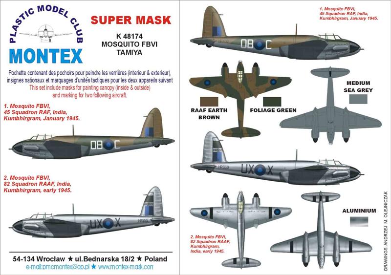 de Havilland Mosquito Mk.VI (canopy frame paint masks (outside)) insignia and markings masks (designed to be used with Tamiya kits)