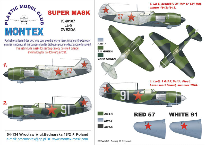 Lavochkin La-5 (canopy frame paint masks (inside and outside)) + insignia and markings masks (designed to be used with Zvezda kits)
