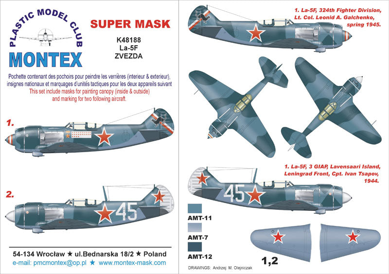 Lavochkin La-5F (canopy frame paint masks (inside and outside)) insignia and markings masks (designed to be used with Kovozavody Prostejov and Zvezda kits)