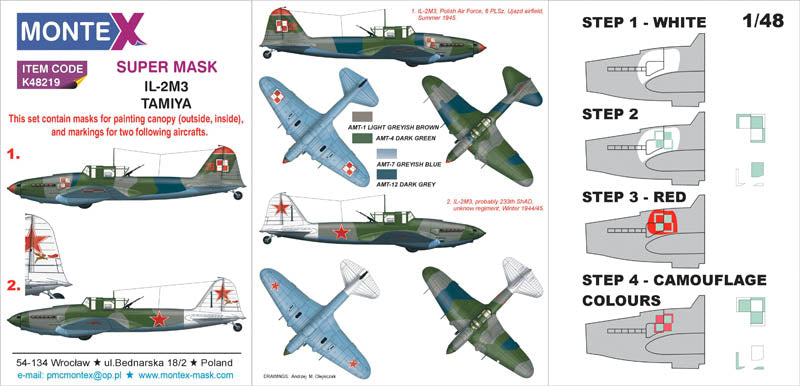 Ilyushin Il-2M3 (canopy frame paint masks (inside and outside)) insignia and markings masks (designed to be used with Tamiya kits)
