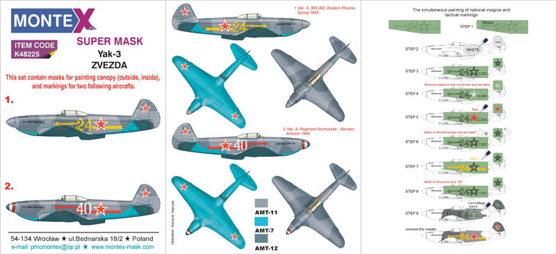 Yakovlev Yak-3 (canopy frame paint masks (inside and outside)) insignia and markings masks (designed to be used with Zvezda kits)