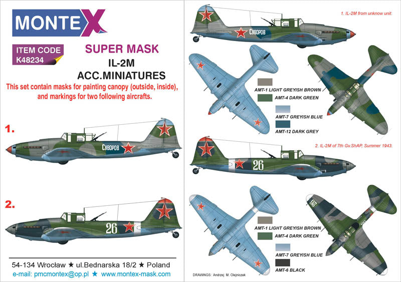 Ilyushin Il-2M (canopy frame paint masks (inside and outside)) + insignia and markings masks (designed to be used with ACC.M kits)