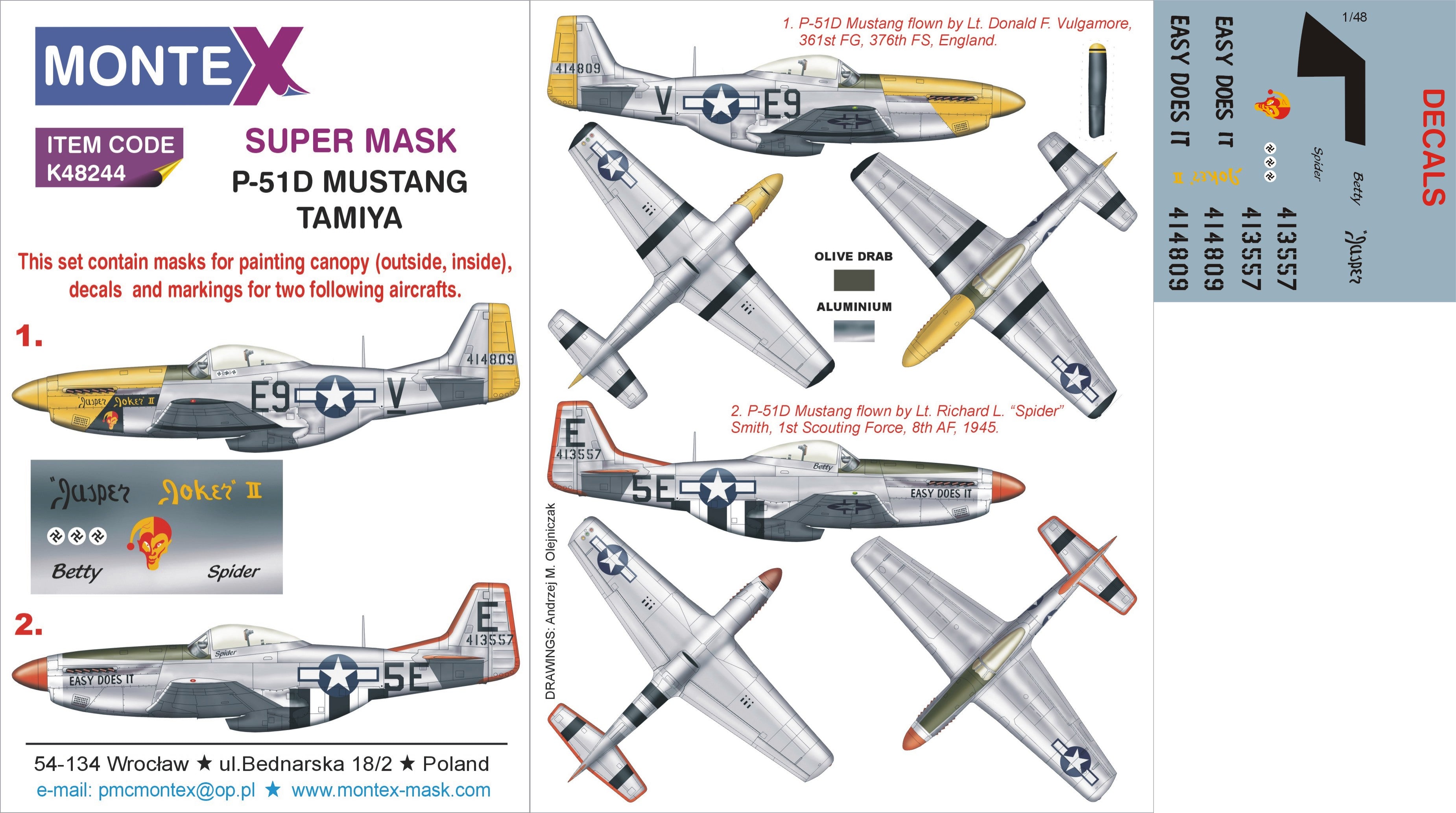 North-American P-51D MUSTANG (canopy frame paint masks (inside and outside)) + insignia and markings masks + decals (designed to be used with Tamiya kits)