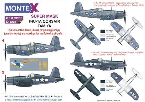 Vought F4U-1A Corsair 2 canopy frame paint mask (inside & outside) insignia and markings masks + decals (designed to be used with Tamiya kits)