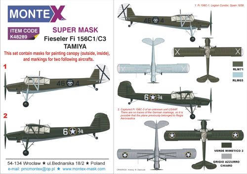 Fieseler Fi-156C 'Storch' 2 canopy frame paint mask (inside & outside) insignia and markings masks (designed to be used with Tamiya kits)