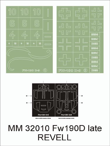 Focke-Wulf Fw-190D-9 late canopy frame paint masks (inside and outside) insignia and markings masks (designed to be used with Revell kits)
