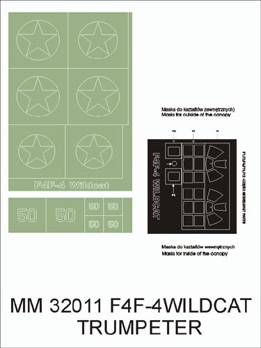 Grumman F4F-4 Wildcat canopy frame paint masks (inside and outside) insignia and markings masks (designed to be used with Trumpeter kits)