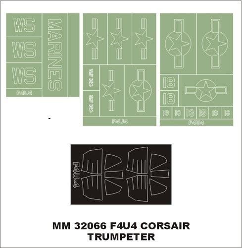 Vought F4U-4 Corsair canopy frame paint masks (inside and outside) + insignia and markings masks (designed to be used with Trumpeter kits)