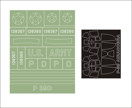 Bell P-39 Airacobra canopy frame paint masks (inside and outside) insignia and markings masks (designed to be used with Special Hobby kits)[P-39D P-39Q]