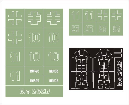 Messerschmitt Me-262B-1 canopy frame paint masks (inside and outside) insignia and markings masks (designed to be used with Trumpeter kits)