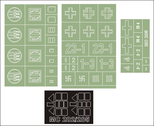 Macchi C.205 canopy frame paint masks (inside and outside) + insignia and markings masks (designed to be used with Pacific Coast Models kits)