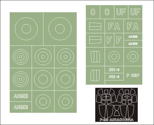 Bell P-39F Airacobra canopy frame paint masks (inside and outside) insignia and markings masks (designed to be used with Special Hobby kits)[P-39D P-39Q]